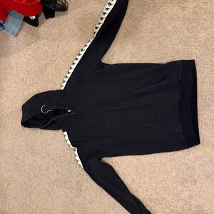 Black Hoodie with White Patterned Sleeves